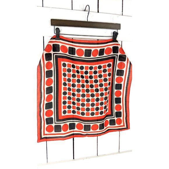 Vintage red black polka dot striped square scarf - Picture 4 of 4